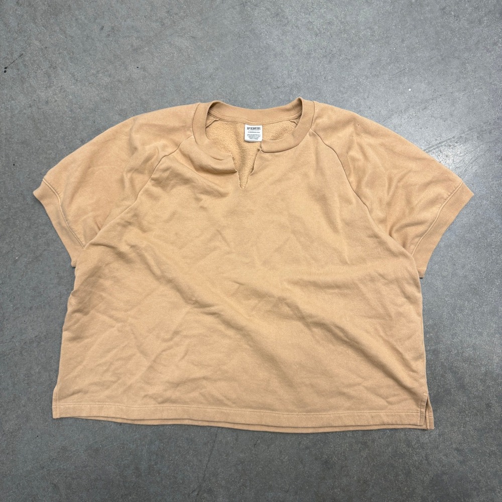 Pink Victoria's Secret Short Sleeve Sweatshirt XL Tan Notch Neck Fleece Top